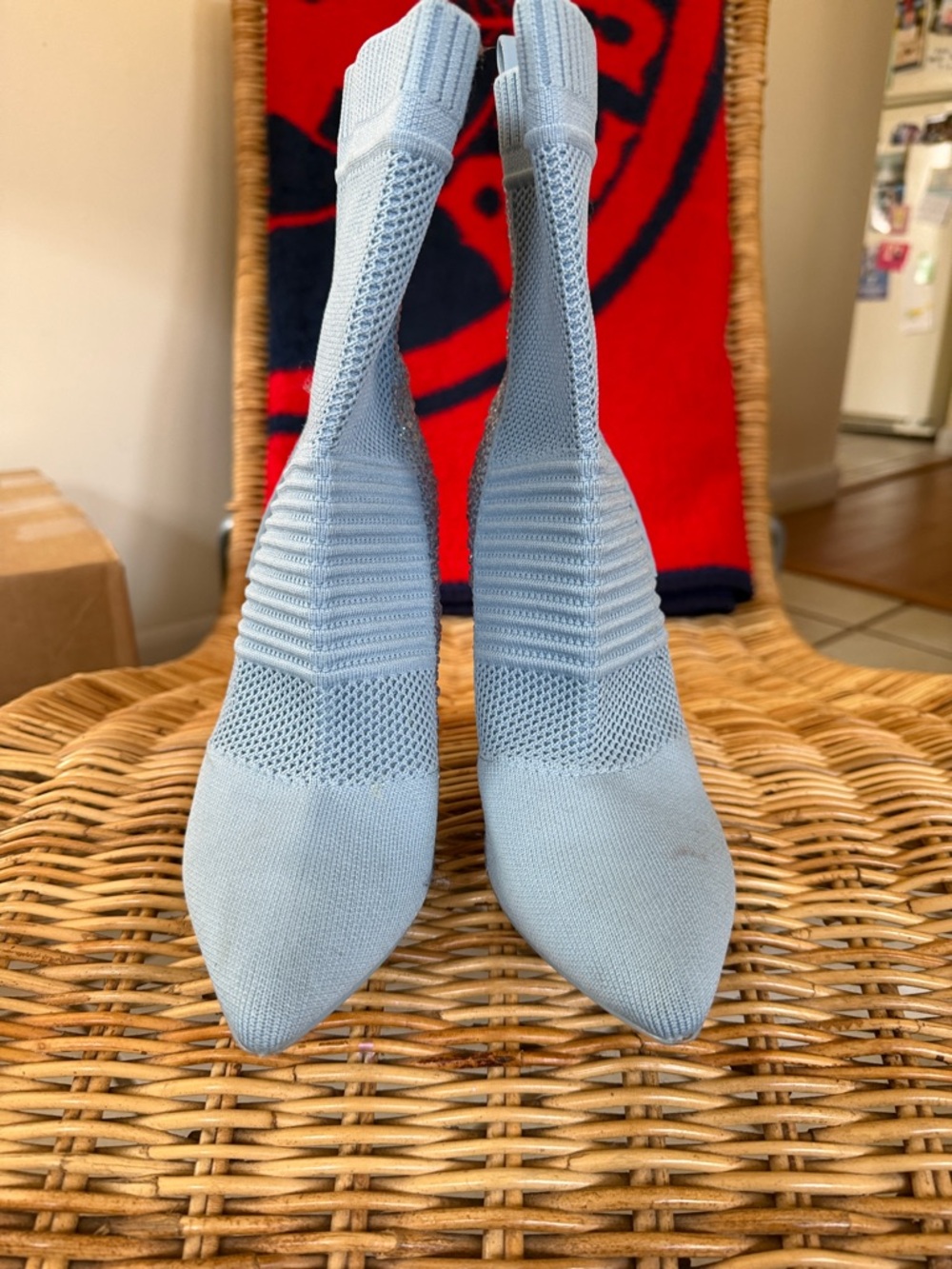 Steve Madden Pale Blue Knit Pointed Sock Heeled Boots